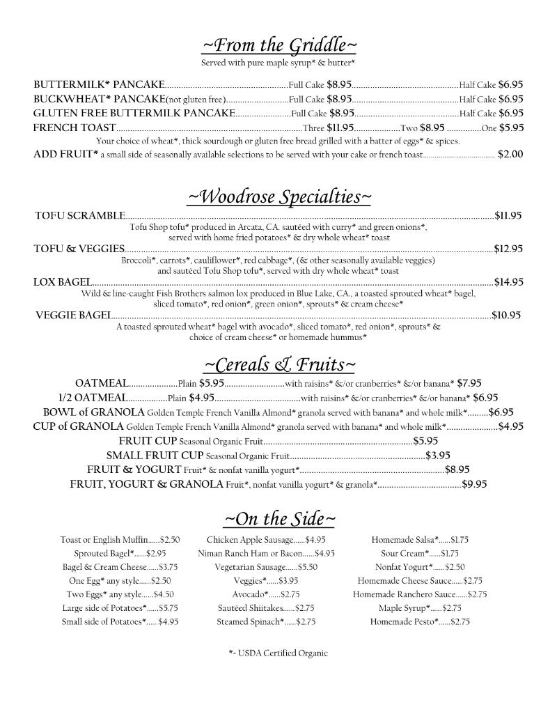 Redwood Cafe Lunch Menu Redwood Cafe Lunch Menu